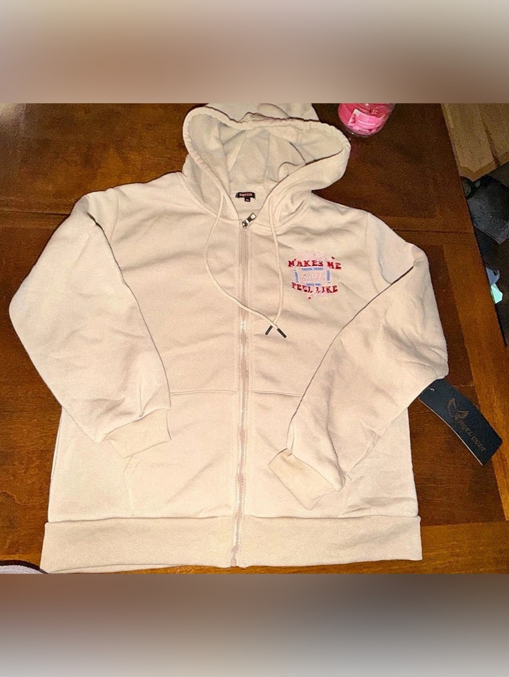 Angel City Style 189847-7208 Graphic Zip Hoodie in Beige Size XL NWT